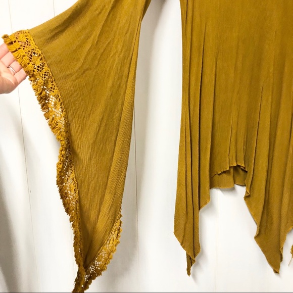 Boho Mustard Long Sleeve Tunic w Fringe Detail - Picture 2 of 5